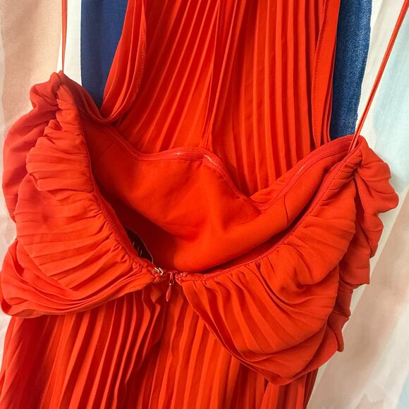 Reiss Roya Accordion Pleated Midi Dress in Red Size 2 - Picture 6 of 12